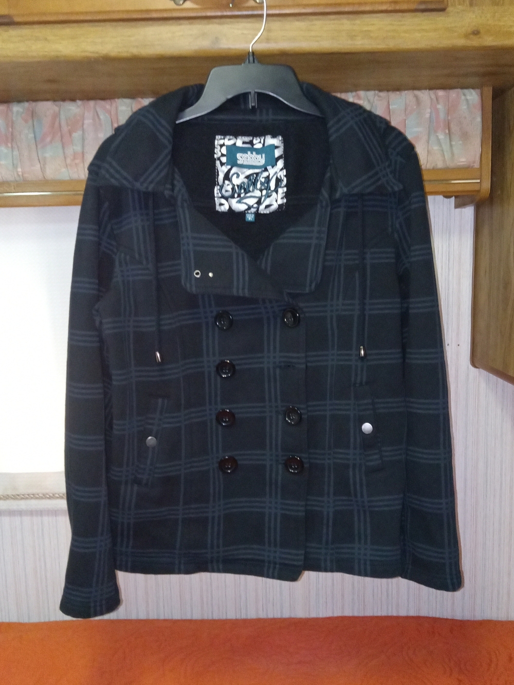 Women’s Black Plaid Double-Breasted Pea Coat